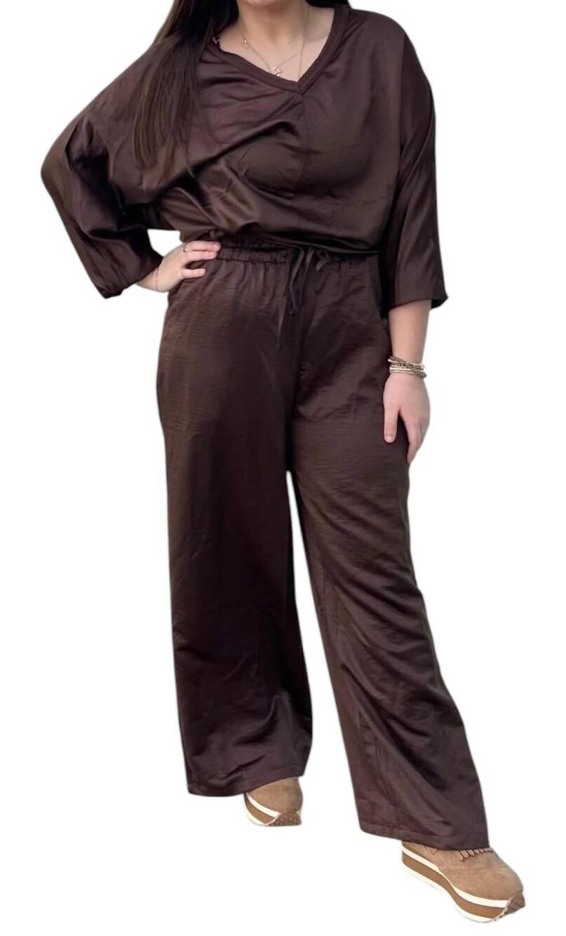 NEW LITTLE DAISY CLOSET satin two-piece set in brown